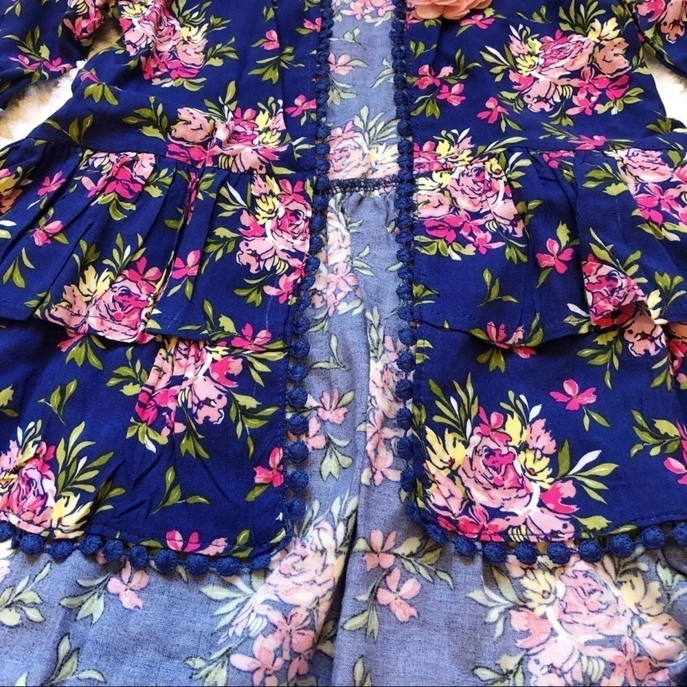 Girls boho bohemian floral kimono open cardigan size 2T